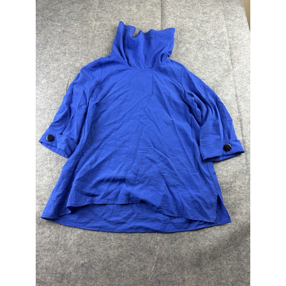 Ali Miles Women's S Blue Cowl Neck Tunic Top 3/4 Sleeve Art To Wear Boho Artsy